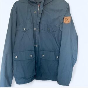 Fjallraven Blue Jacket with Brown Patch